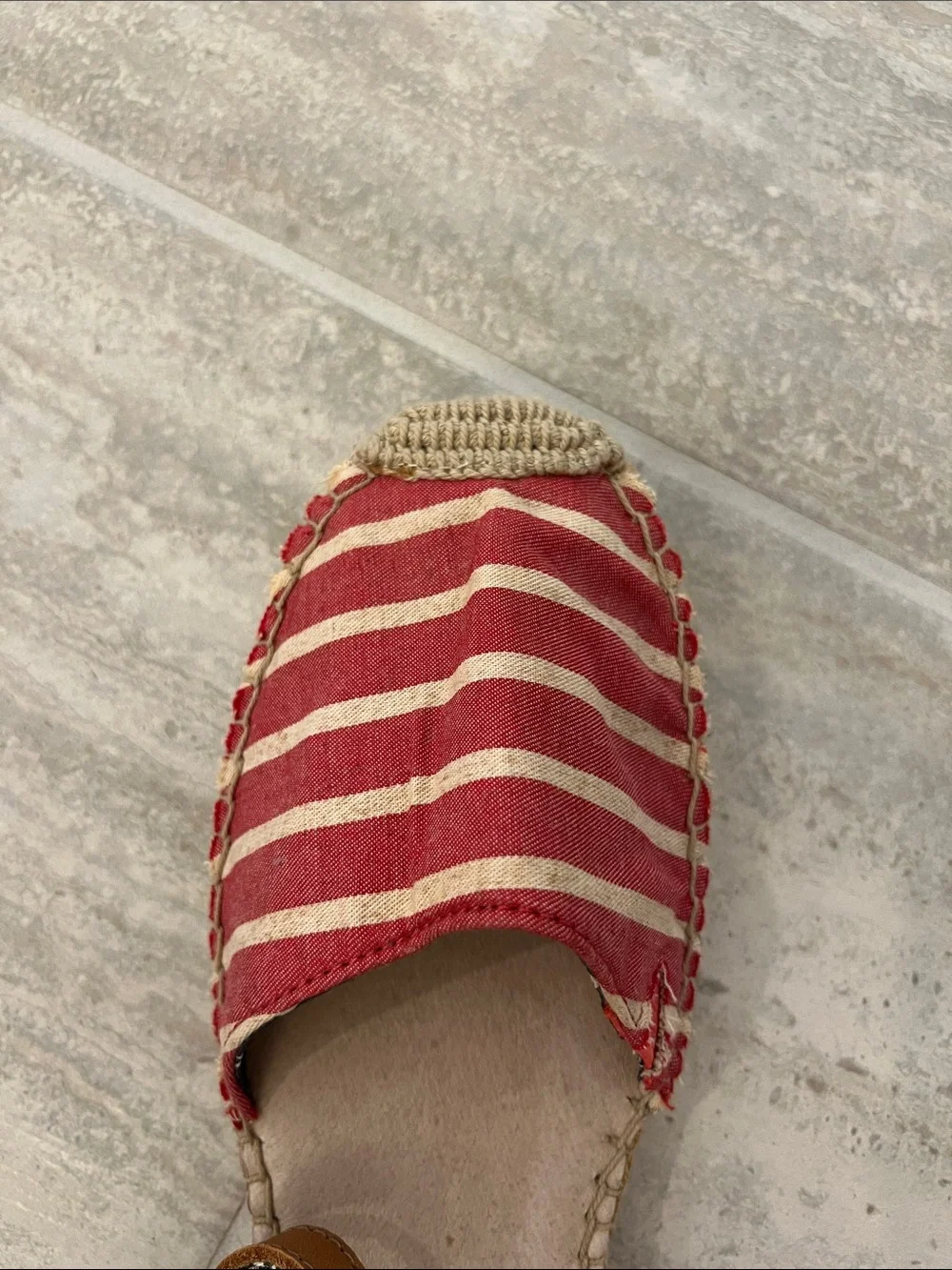 Sperry Red and Cream Striped Espadrille Sandals with Anchor-Print Ankle Strap